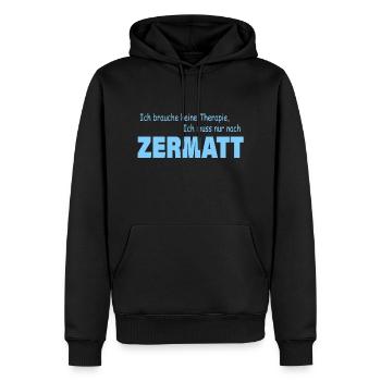Therapie ZERMATT - Männer Premium Bio Hoodie - Schwarz - Vorne - Nico (187cm)