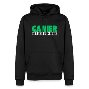 Gamer mit Leib und Seele - Männer Premium Bio Hoodie - Schwarz - Vorne - Nico (187cm)