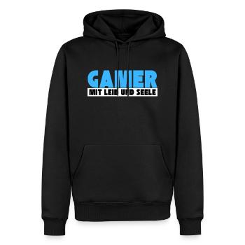 Gamer mit Leib und Seele - Männer Premium Bio Hoodie - Schwarz - Vorne - Nico (187cm)