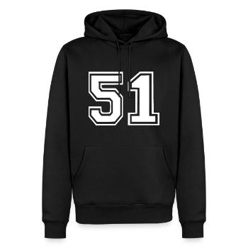 51 - Männer Premium Bio Hoodie - Schwarz - Vorne - Nico (187cm)