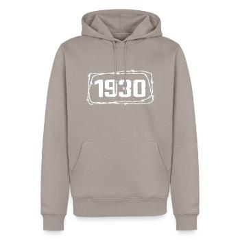 Vintage Made In 1930 - 94 Year Anniversary - Men’s Premium Organic Hoodie - taupe - Front - Nico (187cm)