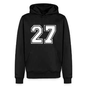 27 - Männer Premium Bio Hoodie - Schwarz - Vorne - Nico (187cm)