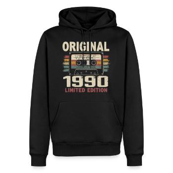 1990 Geburtstagsgeschenk 1990 Jahrgang 1990er Retro - Männer Premium Bio Hoodie - Schwarz - Vorne - Nico (187cm)