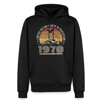 Août 1978 Retro Anniversaire août 1978 August 1978 - Sweat à capuche Premium bio Homme - noir - Devant - Nico (187cm)