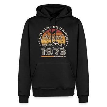 August 1973 Retro Anniversary August 1973 August 1973 - Men’s Premium Organic Hoodie - black - Front - Nico (187cm)