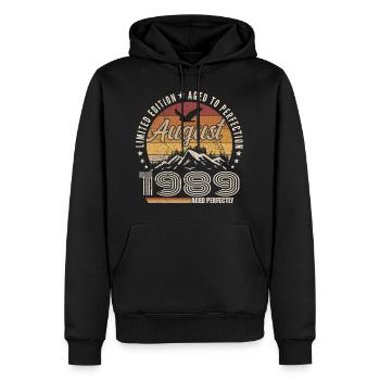 August 1989 Retro Anniversary August 1989 August 1989 - Men’s Premium Organic Hoodie - black - Front - Nico (187cm)