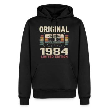 Août 1984 August 1984 Cadeau Août 1984 August 1984 - Sweat à capuche Premium bio Homme - noir - Devant - Nico (187cm)