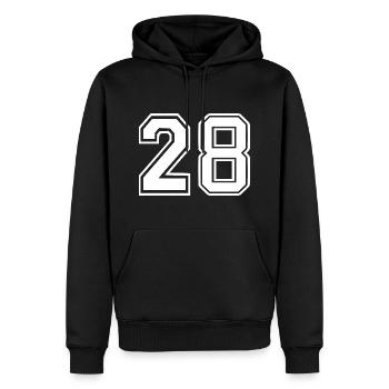 28 - Männer Premium Bio Hoodie - Schwarz - Vorne - Nico (187cm)