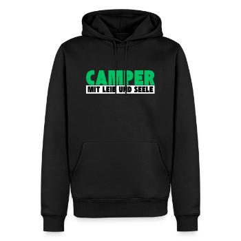Camper avec du cœur et de l’âme - Sweat à capuche Premium bio Homme - noir - Devant - Nico (187cm)
