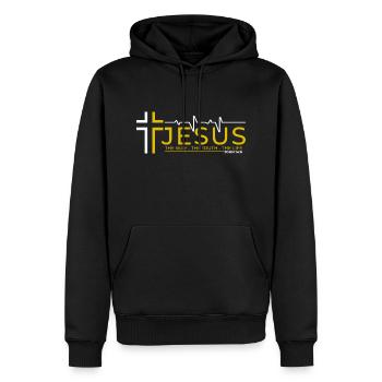 Jesus Christus Bibelvers Weg Wahrheit Leben Christ - Männer Premium Bio Hoodie - Schwarz - Vorne - Nico (187cm)