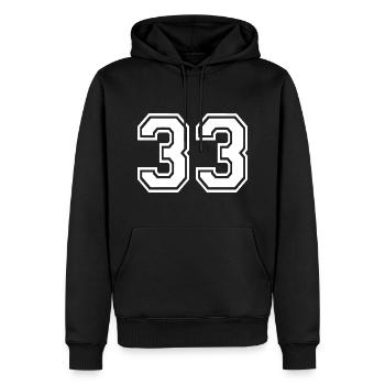 33 - Men’s Premium Organic Hoodie - black - Front - Nico (187cm)