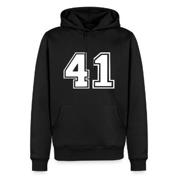 41 - Männer Premium Bio Hoodie - Schwarz - Vorne - Nico (187cm)