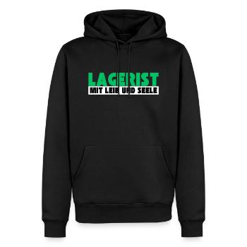 Lagerist mit Leib und Seele - Männer Premium Bio Hoodie - Schwarz - Vorne - Nico (187cm)