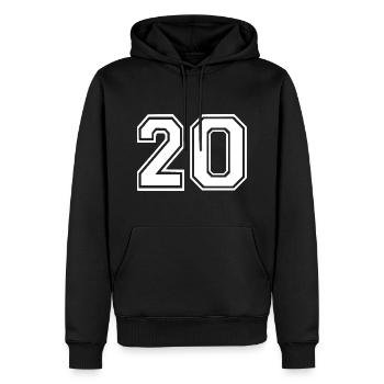 20 - Männer Premium Bio Hoodie - Schwarz - Vorne - Nico (187cm)