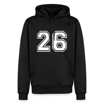 26 - Männer Premium Bio Hoodie - Schwarz - Vorne - Nico (187cm)