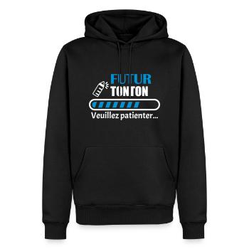 futur tonton, bientôt oncle,annonce grossesse - Sweat à capuche Premium bio Homme - noir - Devant - Nico (187cm)