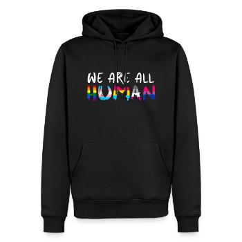 Wir sind alle Menschen - Männer Premium Bio Hoodie - Schwarz - Vorne - Nico (187cm)