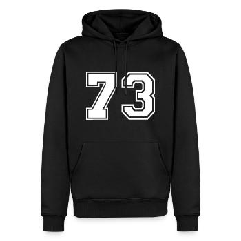 73 - Männer Premium Bio Hoodie - Schwarz - Vorne - Nico (187cm)