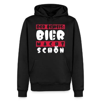 der Beweis: BIER MACHT SCHÖN - Männer Premium Bio Hoodie - Schwarz - Vorne - Nico (187cm)