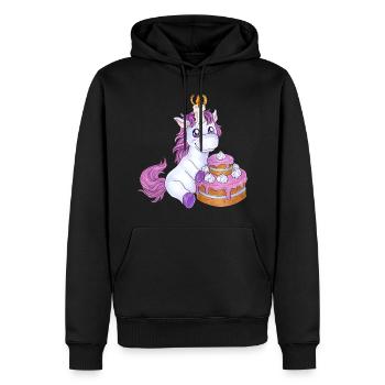 Niedliches Einhorn mit Torte Geburtstag Geschenk - Männer Premium Bio Hoodie - Schwarz - Vorne - Nico (187cm)