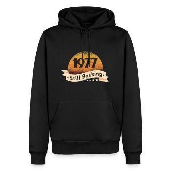 1977 - Men’s Premium Organic Hoodie - black - Front - Nico (187cm)