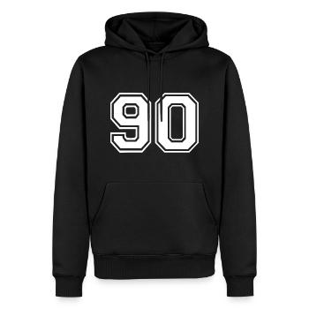 90 - Männer Premium Bio Hoodie - Schwarz - Vorne - Nico (187cm)