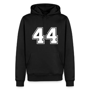 44 - Männer Premium Bio Hoodie - Schwarz - Vorne - Nico (187cm)
