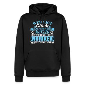 NORIKER - Glück zum anfassen - Männer Premium Bio Hoodie - Schwarz - Vorne - Nico (187cm)