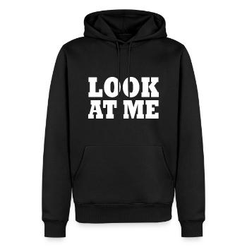 Look at me - Männer Premium Bio Hoodie - Schwarz - Vorne - Nico (187cm)
