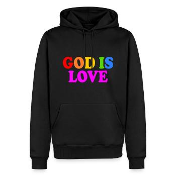 God is love - Sweat à capuche Premium bio Homme - noir - Devant - Nico (187cm)