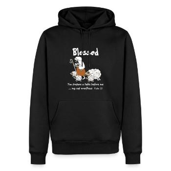 Conception chrétienne Des brebis bénies jouissant de la vie de Dieu - Sweat à capuche Premium bio Homme - noir - Devant - Nico (187cm)