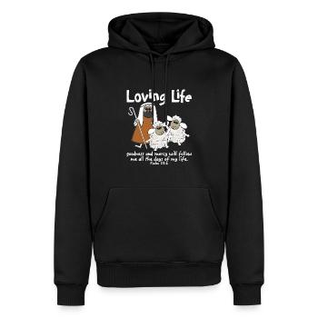 Christian Design Sheep avec leur Bon Pasteur - Sweat à capuche Premium bio Homme - noir - Devant - Nico (187cm)