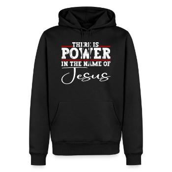 Il y a du pouvoir au nom de Jésus-Christ - Sweat à capuche Premium bio Homme - noir - Devant - Nico (187cm)