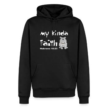 Christliches Design My Kinda Faith Bulldog Hebräer - Männer Premium Bio Hoodie - Schwarz - Vorne - Nico (187cm)