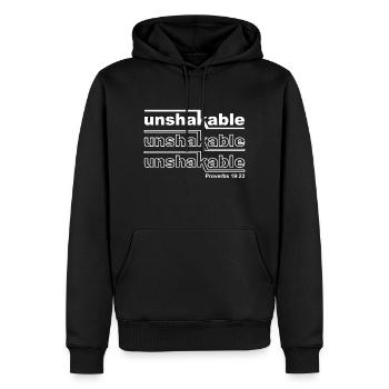 Conception chrétienne Proverbes inébranlables 19 verset 23 - Sweat à capuche Premium bio Homme - noir - Devant - Nico (187cm)