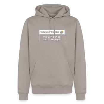 Christian Design Heutige Prognose - Männer Premium Bio Hoodie - Taupe - Vorne - Nico (187cm)