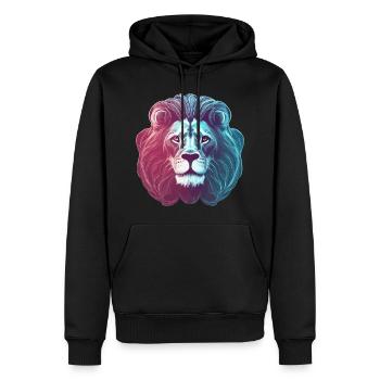 Tête de lion de lion au néon coloré futuriste - Sweat à capuche Premium bio Homme - noir - Devant - Nico (187cm)