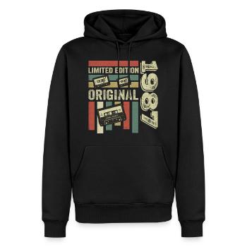 Millésime 1987 - citation d’anniversaire rétro 1987 - Sweat à capuche Premium bio Homme - noir - Devant - Nico (187cm)