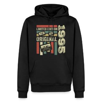 Millésime 1995 - Rétro Anniversaire Dire 1995 - Sweat à capuche Premium bio Homme - noir - Devant - Nico (187cm)