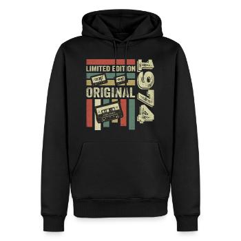 Millésime 1974 - citation d’anniversaire rétro 1974 - Sweat à capuche Premium bio Homme - noir - Devant - Nico (187cm)