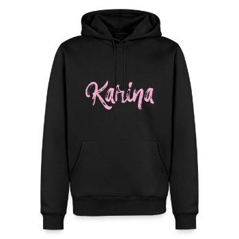 karina,nom,cursif,rose,police - Sweat à capuche Premium bio Homme - noir - Devant - Nico (187cm)