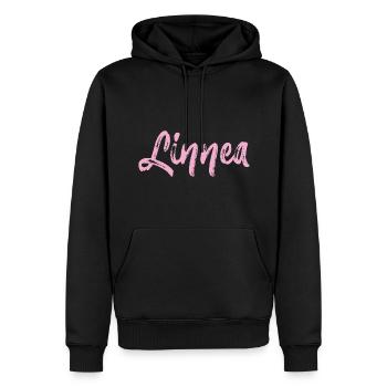 Linnea,name,schreibschrift,rosa,schrift - Männer Premium Bio Hoodie - Schwarz - Vorne - Nico (187cm)