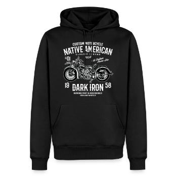 Sombrefers INDIEN - Conception moto vintage shirt - Sweat à capuche Premium bio Homme - noir - Devant - Nico (187cm)