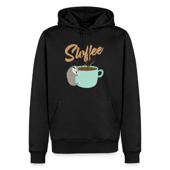 Sloffee Kaffee Faultier schlafen faul müde Koffein - Männer Premium Bio Hoodie - Schwarz - Vorne - Nico (187cm)