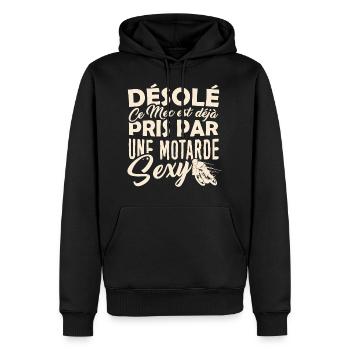 Nennen Sie T-Shirt Moto - Taken by a biker Sexy - Männer Premium Bio Hoodie - Schwarz - Vorne - Nico (187cm)