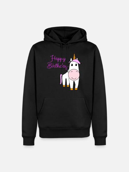 Jednorożec "Happy Birthday" Dziewczyna Dzieci Violetta - Ekologiczna męska bluza z kapturem Premium - czarny