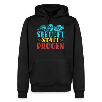 Seeluft statt Drogen See Outdoor Geschenk - Männer Premium Bio Hoodie - Schwarz - Vorne - Nico (187cm)