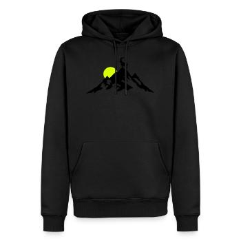 Berg und Steinbock bei Sonnenaufgang - Männer Premium Bio Hoodie - Schwarz - Vorne - Nico (187cm)