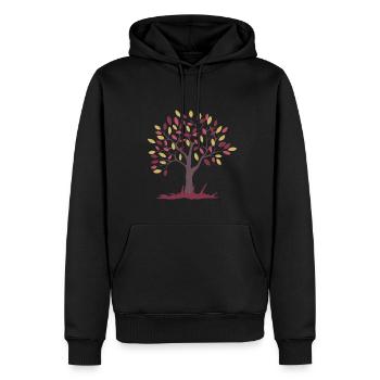 arbre brun à feuilles roses et jaunes - Sweat à capuche Premium bio Homme - noir - Devant - Nico (187cm)