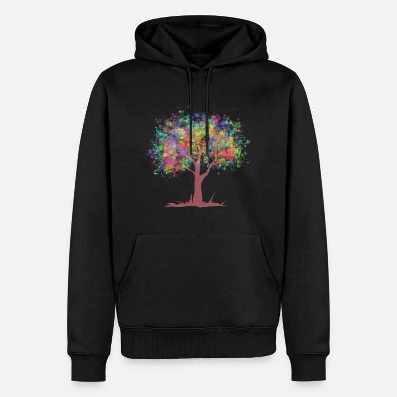 Baum mit Regenbogen Farben Blättern - Männer Premium Bio Hoodie - Schwarz
